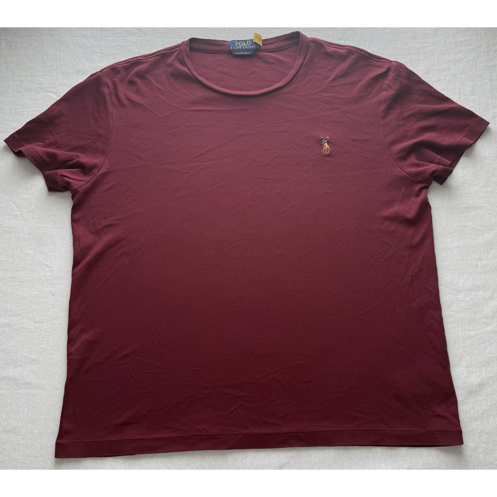 Polo Ralph Lauren Custom Slim Fit T Shirt Mens Large Burgundy Pony Logo Cotton